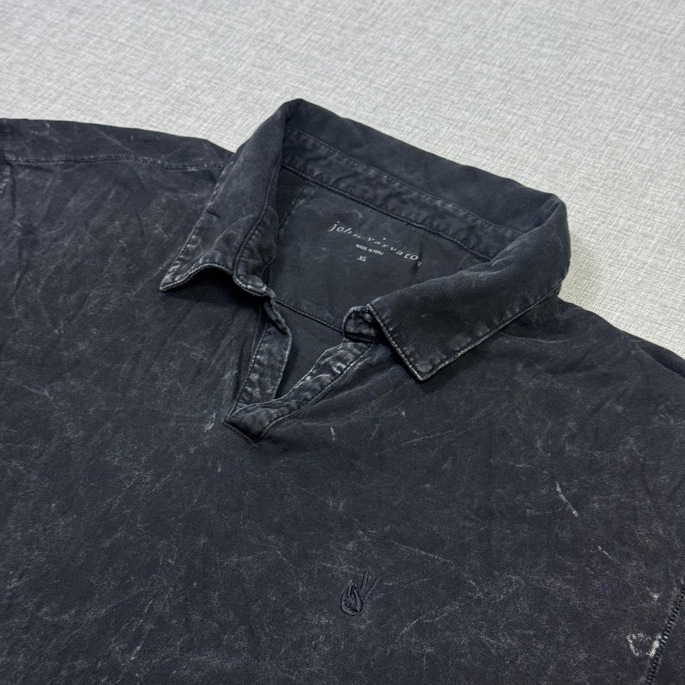 John Varvatos V-Neck Polo Shirt Mens XL Black Acid Wash Cotton Tagless